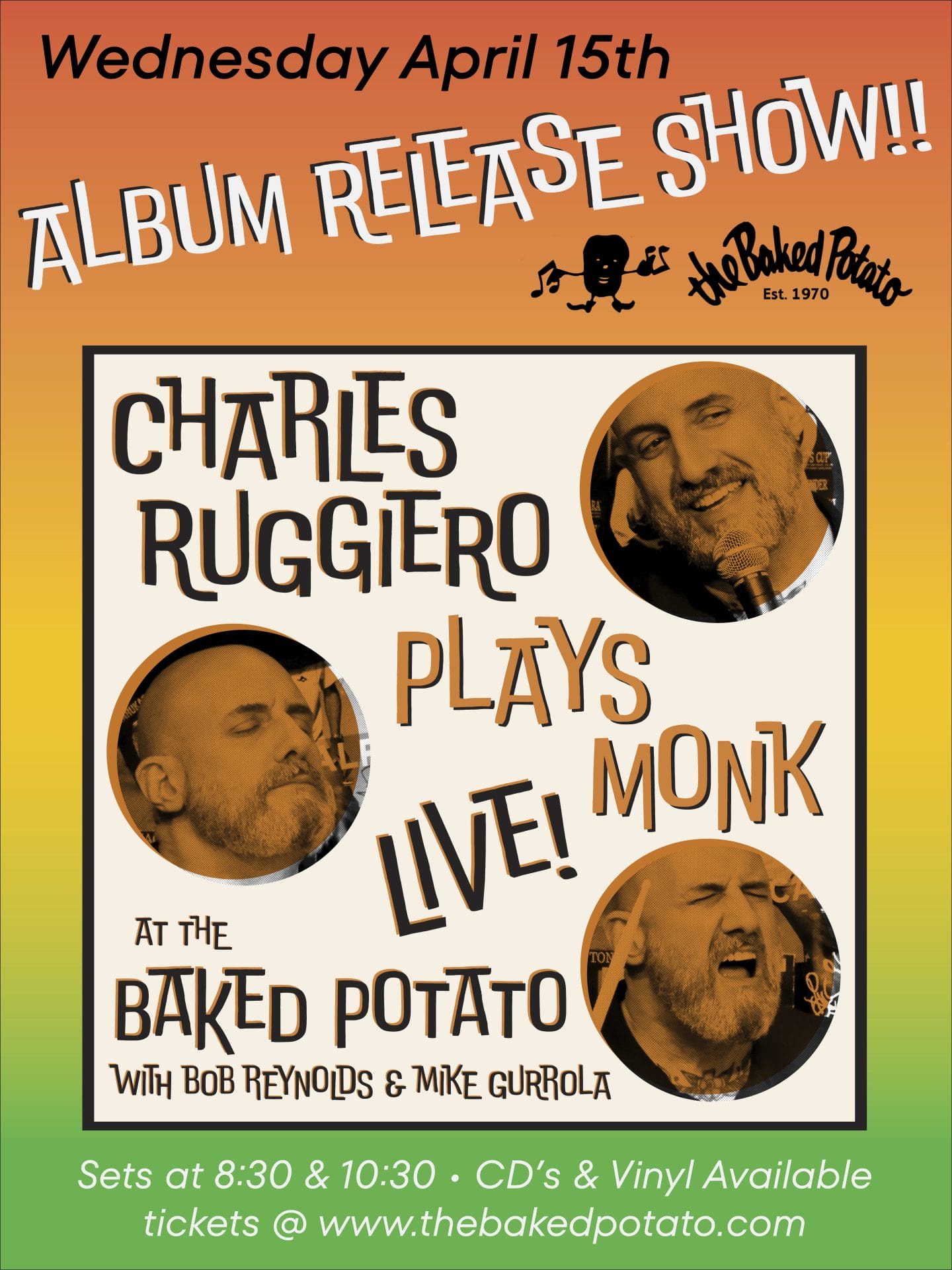 CHARLES RUGGIERO plays MONK - Wednesday, April 15, 2026